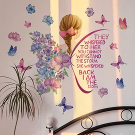 Runtoo Colorful Inspirational Quotes Wall Decals Purple Butterfly Girls Wall Sticker Flower I am The Storm Saying Bedroom Living Room Classroom Wall Decor