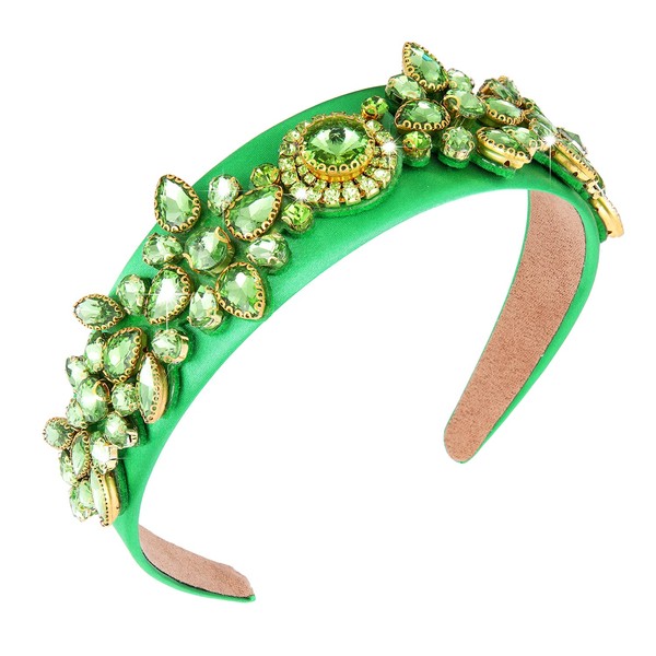St. Patrick's Day Headbands Crystal Flower Embellished Wide Elastic Headband