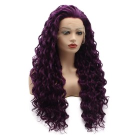 Meiyite Hair Curly Long 26inch Purple Heavy Density Realistic Synthetic Lace Front Wigs