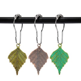 ZILucky Set of 12 Birch Tree Leaf Shower Curtain Hooks Realistic Large Veined Leaf Autumn Leaves Woodland Forest Style Theme Home Shower Curtain Rings Decor Accessories (Colorful)