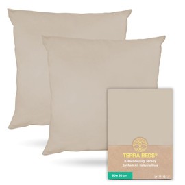 Terra Beds Pillowcase 80 x 80 cm Cotton Jersey 160 g/m² - Pillowcase 80 x 80 cm Set of 2 with Zip, Stretchy Knitted Fabric, Breathable - (Beige)