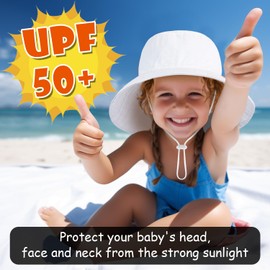 2-Pack Baby Sun Hat Kids Summer UPF 50+ Toddler Bucket Hat Wide Brim Adjustable Beach Hats for Boys Girls Age 0-6 Years