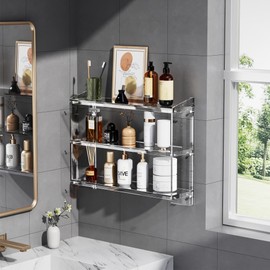 solaround Acrylic Bathroom Shelves for Wall, Floating Shelves, Wall Mount Drilling Hanging Storage Shelf, Clear (Clear, 23.6'' x 6.3'' x 18.9'')