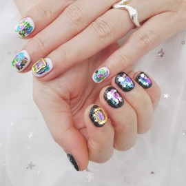  Black White Break Handmade Nail Tips ✨ - Long Almond /  블랙화이트브레이크 수제네일팁 ✨ - 롱아몬드