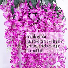 Flores Artificiales de Glicina de 12 Piezas,Plantas Artificiales de Wisteria Colgantes de 110CM ,20PCS cincha, Flores Artificiales Colgantes...       