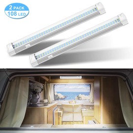 Haofy 2 x 108 LED Interior Lighting Car Interior Lighting DC 12 V LED Under-Unit Light with Wiring Holes on Both Ends, On/Off Switch Light for Car, Caravan, Boat [Energy Class A+] - White