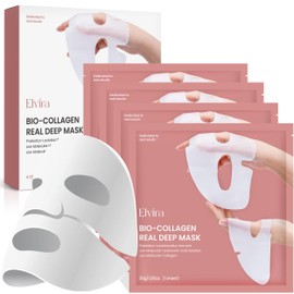 Elvira Bio-Collagen Face Mask - Deep Hydrating Overnight Face Mask, Korean Skincare, Facial Treatments & Masks for Women - Firming and Moisturizing, 4-Pack