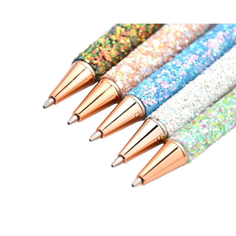 Gullor 5PCS Ballpoint Pens, Glitter Click Ball Pens, Black Ink