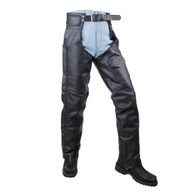 GARGOYLE BELLS Naked Cowhide Leather Chaps for Men Motorcycle Chaps for Biker Riding Cowboy Bottomless Pants W/Mesh & Zipout Lining (Black with Braided, 2XL)