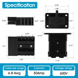 Waterproof 50 Amp Battery Quick Connect Disconnect Kit, 6-8 Gauge Wire Panel Mount Plug for Boat, Marine, Winch & RV Power Systems (Black)