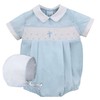 Carriage Boutique Boys Baptism and Christening Hand Smocked Cross Romper
