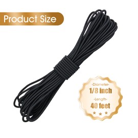 1/8 Inch Black Bungee Cord, 40 Feet Heavy Duty Elastic Shock Cord Nylon Stretch String Bungee Rope for DIY Crafting Sewing, Luggage, Camping, Tie Downs (Black, 1/8 inch x 40 ft)