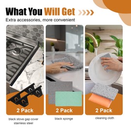 2+4 Pack Stove Counter Gap Cover Stainless Steel,Stove Guard for Kitchen Oven Counter Side Gap, Range Trim Kit, Adjustable Length 13.8" to 27.6", Stove gap filler Easy Clean and Heat Resistant