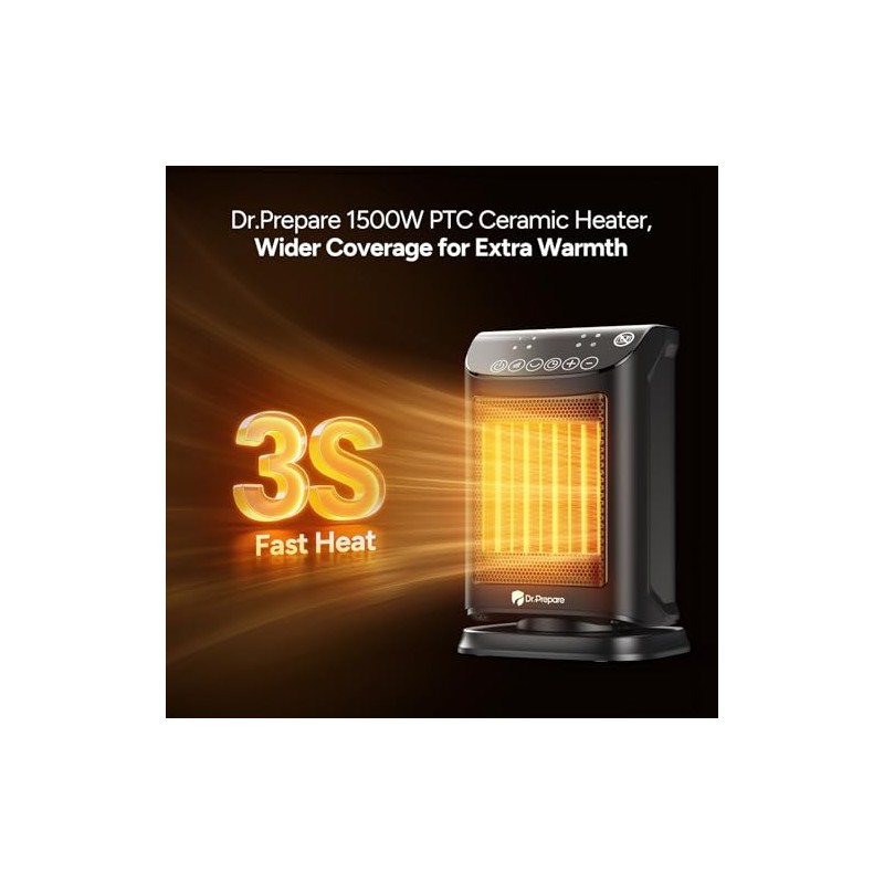 DR.PREPARE 1500W Small Space Heater for Indoor Use, Portable PTC