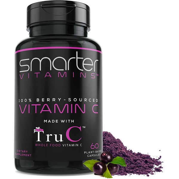 Smarter Raw Whole Food Vitamin C - 100% Natural from Berries, Premium Antioxidants, Bioflavonoids & Polyphenols, Vegan, Real Immune Support, 60 Vegan Capsules