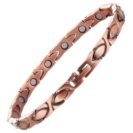 MagEnergy Copper Bracelet for Women, Magnetic Brazaletes with 3500 Guass Strength Magnets, Adjustable Size Wristband with Remove Tool & Gift Box (XO)
