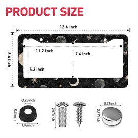 Galaxy License Plate Frame - 2 Packs Universal Stainless Steel Star Moons Car License Plate Frames Covers Holder Rustproof for Men Women GM2