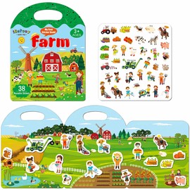 iGetooy Reusable Sticker Books for Toddlers 1-3, Farm Stickers for Kids, Stickers for Toddlers 2-4 Years, Airplane Train Car Travel Essentials Toy for Kids Girls Boys