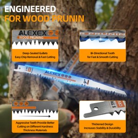 ALEXEX Wood Pruning Reciprocating Saw Blade 12 Inch 5TPI Sawzall Blades for Trees Chrome Vanadium Steel Pruning Blade for Reciprocating Saw, Reciprocating Blade with Handle for Wood Cutting 18 Pack