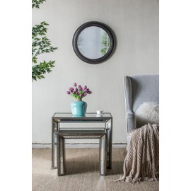 TREATLIFE HOME Elegant 23.5" Antique Circle Wall Mirror with Black Wooden Frame, Vintage Accent for Home Decor