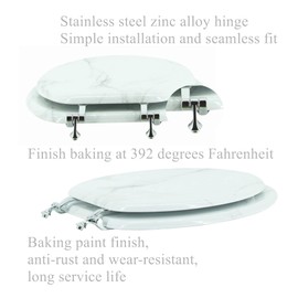 BLOFDE Elongated Toilet Seat Wood Toilet Seat Prevent Shifting with Zinc Alloy Hinges American Standard Size Toilet Seat Easy to Install also Easy to Clean(Elongated,Marble)