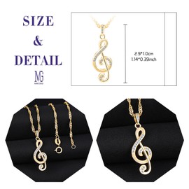 MICGIGI Women's 925 Sterling Silver Necklace Music Note Shape Cubic Zirconia Pendant Necklace, Gold, Silver