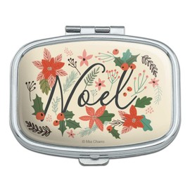 Noel Christmas Holly Poinsettias Rectangle Pill Case Trinket Gift Box