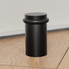 NYCO - Floor Door Stopper Chrome Door Stop - Classy Solid Steel Modern Heavy Duty Door Stoppers - Floor Mount Anchor Screw - Wall Protector for Commercial Door (2 Inch Black Finish)