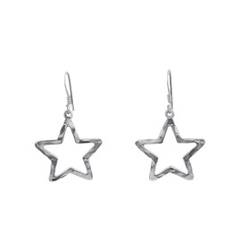 Silverly Sterling Silver Hammered Open Star Earrings - Large Heavenly Statement Jewellery for Women - Gift for Teenage Girls - 925 Silver Hook Earrings, Sterling Silver