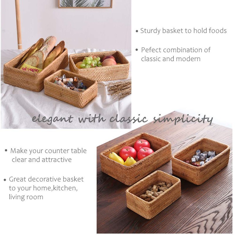 amololo Handmade Rectangle Wicker Fruit Box Rattan Tray Magazine Organizer