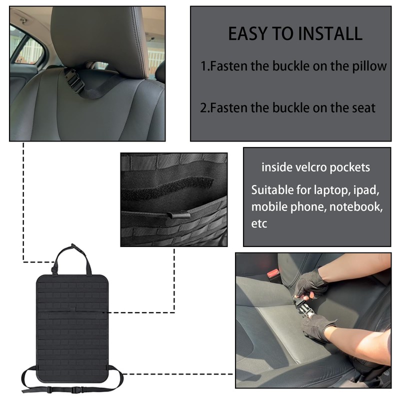 MEAUTELE 6 Pack Tactical Molle Automotive Seat Back Organizer Tactical