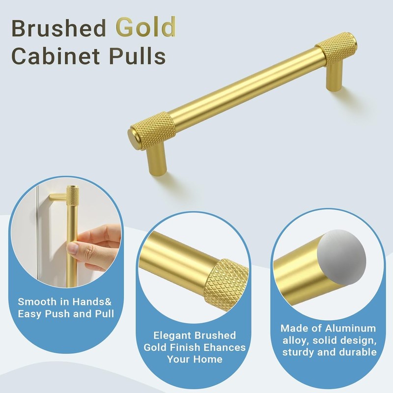 KNOBWELL 6 Pack Knurled Vintage Antique Champagne Bronze Solid 3