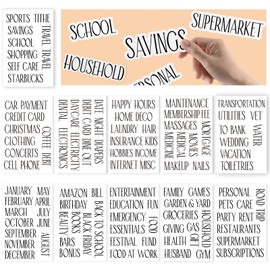 100 Cash Envelope Sticker Labels - Black Vinyl Decals for Finance Planner, Budget Stickers for Cash Envelope System Wallet & A6 Binder, Clear Labels Money Sticker for Budget Envelopes Coupon Organizer