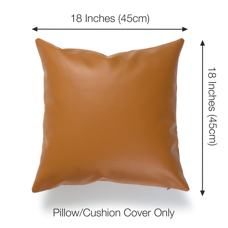 Faux Leather Pillow Cover, Modern Design, Camel, 18"x18"