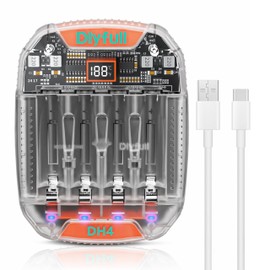 DLYPOW AA AAA Battery Charger for 1.5V li ion & 1.2V NiMH/NiCD Rechargeable Batteries, 500mA Fast Charging with Temp Monitoring, Independent Slot for Rechargeable AA AAA Batteries, Cable Included