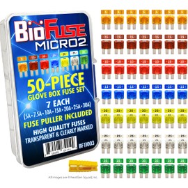 BioFuse Micro2 APT ATR 50 Piece Automotive Car Fuse Assortment Glove Box Set (49 Micro 2 Blade Fuses + Fuse Puller) 5A 7.5A 10A 15A 20A 25A 30A