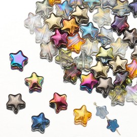 SUKPSY 50Pcs Electroplate Mixed Color Star Beads Mini Crystal Glass Spacer Beads Star Shape Charm Loose Beads for Making Bracelet Necklace Earring Jewelry DIY Crafts,0.31inch