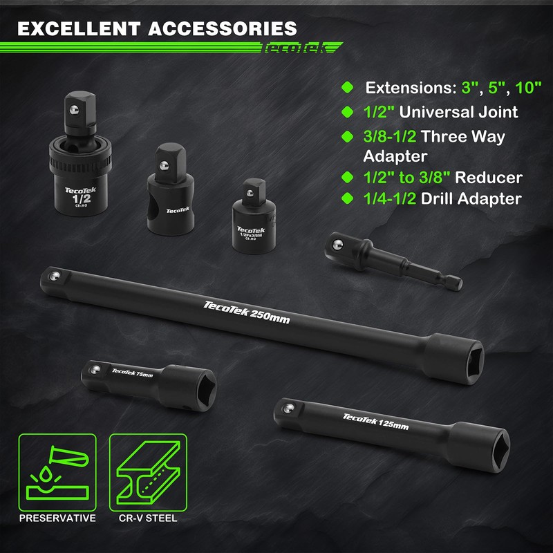 TecoTek 1/2" Drive Deep Impact Socket Set, 38-Piece Socket Set