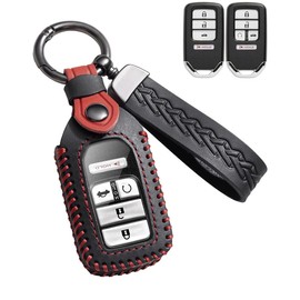 YINEOR Key Fob Cover Leather Car Key Case Keychain Fob Holder Compatible with Honda Accord Civic CRV Pilot Ridgeline Passport Insight Odyssey (HOHDA-Black)