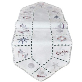 Raebel Tablecloth Table Runner Table Cloth Maritime Embroidery Wool White with Colourful Embroidery 40 x 140 cm Pack of 1