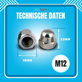 PROTECH Acorn Nuts High Shape DIN 1587 | Pack of 10 Hexagonal Nuts Rustproof Stainless Steel A2 V2A Hexagonal Acorn Nuts