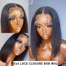 5X5 Bob Wigs Human Hair Straight HD Transparent 5x5 Bob Lace Front Wig Human Hair Wear and Go Glueless Wig Pre Plucked With Natural Hairline 14 Inch hd Short Bob Lace Closure Wigs For Black Women