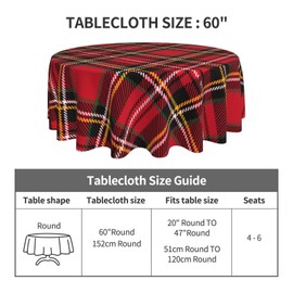 CCOCND Christmas Tablecloth Round, Buffalo Plaid Tablecloth 60 x 60 Inches Waterproof Red and Black Checkered Tablecloth for Christmas Table Decor