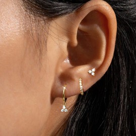 FUNEIA Earrings 925 Silver Set for Women 14K Gold-Plated Small Hoop Earrings Silver Gold with Zirconia Pendant Stackable Waterproof Stud Earrings Set for Multiple Ear Holes Jewellery Gift, Copper