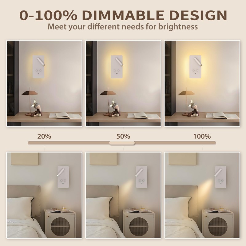 HYMELA M04 Dimmable Wall Mounted Sconces Reading Light Bedside Lamp