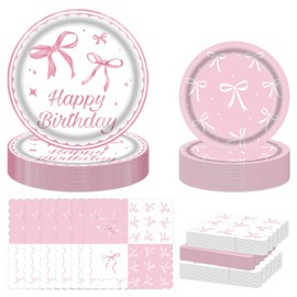 YIQXKOUY 100 Pieces Pink Bow Party Supplies Disposable Tableware Set Serve 20 Guests Include 7"and 9" Birthday Bow Plates, Napkins for Girl Bridal Shower Bachelorette Birthday Baby Shower Decorations