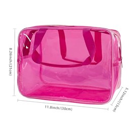 Bolsa de cosméticos de PVC transparente de color puro transparente con cierre, bolsa de maquillaje de viaje con asa para organizador de artículos de c