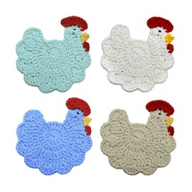 WAIT FLY Handmade Crochet Coasters Cute Drink Coaster Set for Coffee Table Tabletop Protection Home Decor-Chicken-B-4 PCS