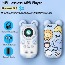 RUIZU 64GB MP3 Player Children's Bluetooth 5.3 with Headphones Speaker Supports FM Radio, Alarm Clock, One Button Recording, Stopwatch Function