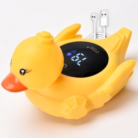 TKY Duck-Shaped Baby Bath Thermometer with Floating Toys - Digital Water & Room Temperature Monitor, Rechargeable Thermometer with Alerts for Newborn Bath Essentials, Infant Safety (TKYCD002)